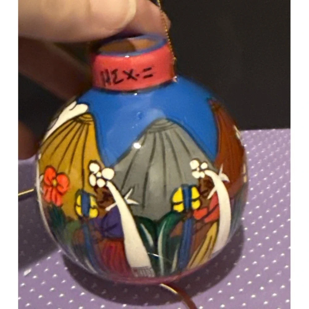 Mexico‎ Pottery Colorful Christmas Ornament Bulb Hand Painted Southwest Aztec